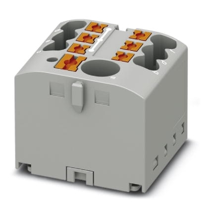 Phoenix Contact Finger-Safe Power Distribution Block; PTFIX 6/6X2.5-GGY; 41A; 7-Pole; Push-In Terminals; 1/1 Line/Load Terminal Openings; Adhesive Mount